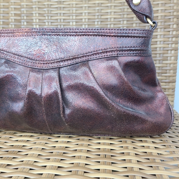 Elliott Lucca Bag Shoulder Handbag Leather Distressed Maroon Gold Hardware Braid - Picture 3 of 15